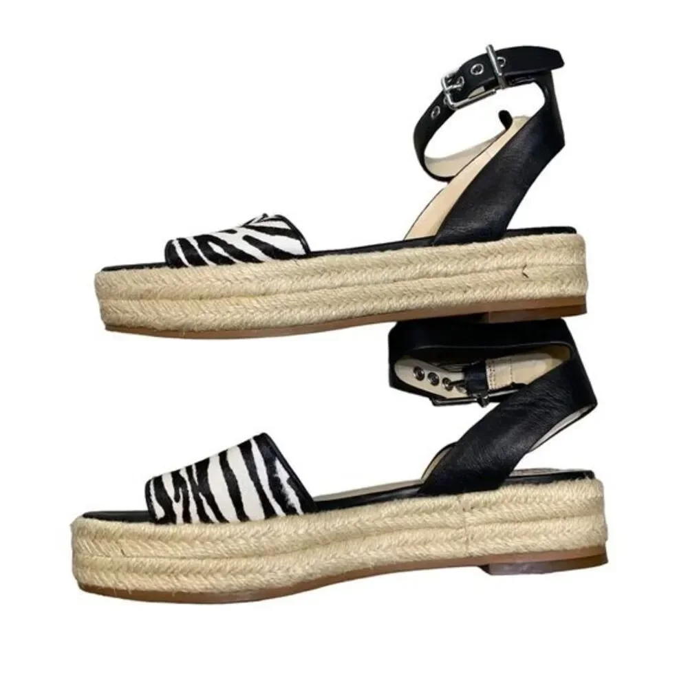 Vince Camuto Espadrille Sandals Womens 6 Black Zebra Print Platform Buckle Strap